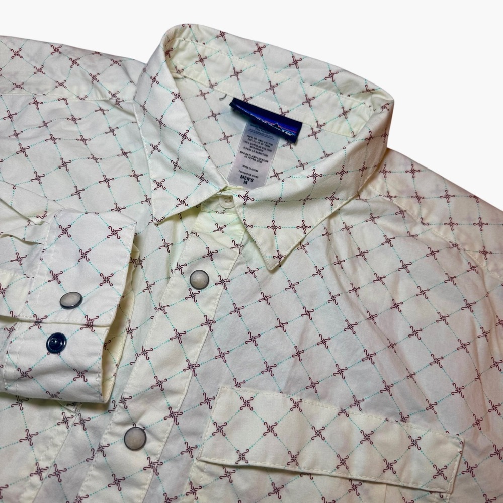 Patagonia Long Sleeve All Stone Shirt Men M Organic Cotton Snap Yellow Geometric
